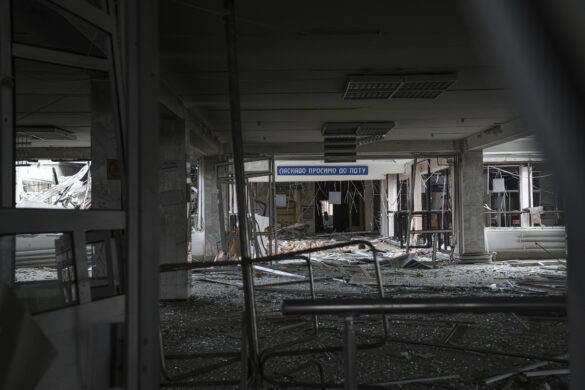 Pryazovskyi State Technical University building is seen damaged by shelling in Mariupol, Ukraine, Thursday, March 10, 2022. (AP Photo/Evgeniy Maloletka)