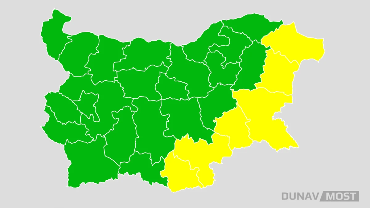 Жълт код в шест области на Източна България